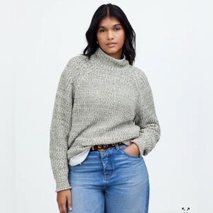 NWT Madwell Marled Cotton Mockneck Sweater Size Small Green and White